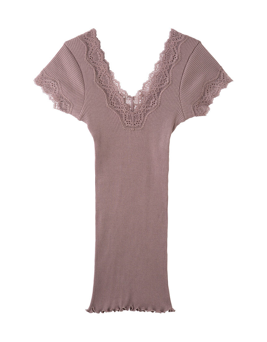 【肌に優しいオーガニックコットン。リブが伸びて気持ちよくフィット】オーガニックコットンレーストリム 半袖シャツ 【肌に優しいオーガニックコットン。リブが伸びて気持ちよくフィット】オーガニックコットンレーストリム 半袖シャツ