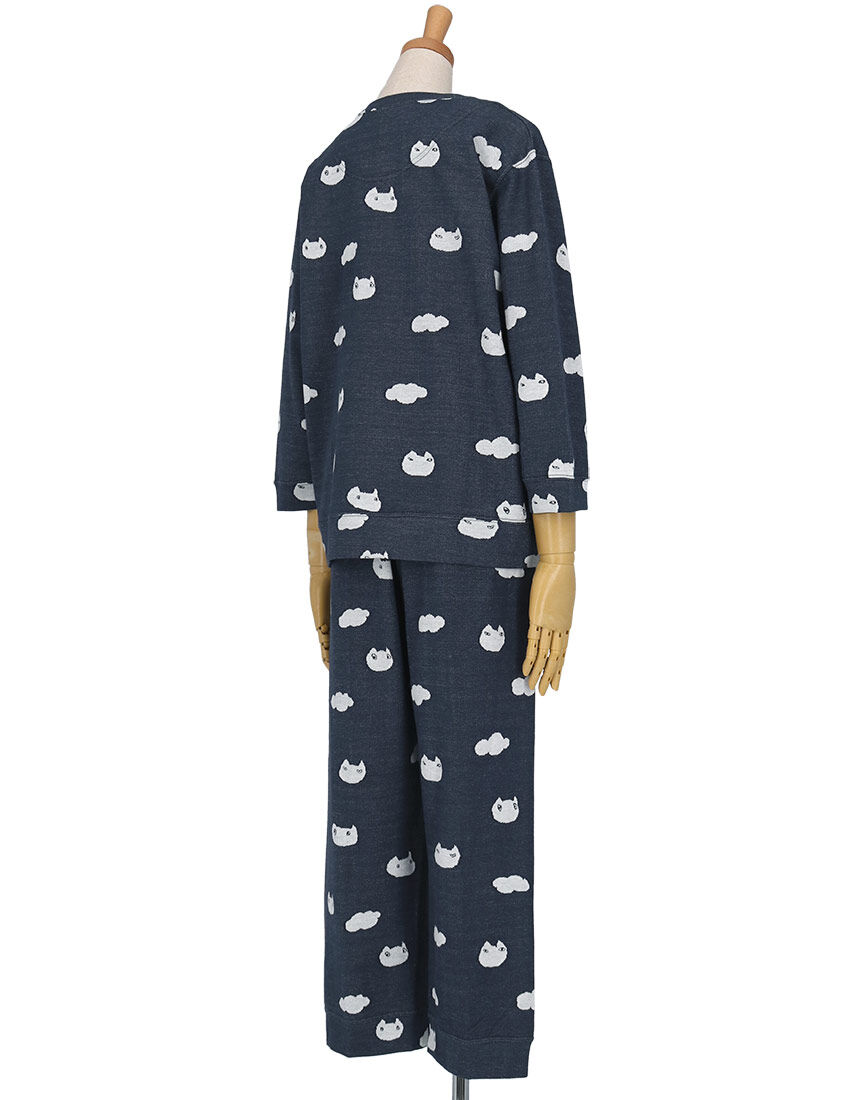 ツモリチサトスリープ 【綿100％】色々な表情のネコの顔や曇をジャ