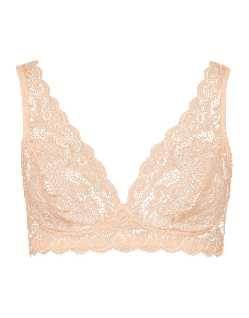 新品タグ付き HANRO カップ部分はアウターにひびきにくいブラジャー 75B ハンロ 総レース ノンワイヤーブラ UIH032｜ワコール直営の公式下着