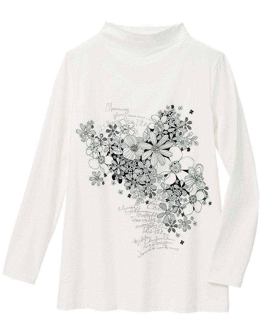 花柄プリントロングＴシャツ, , hi-res
