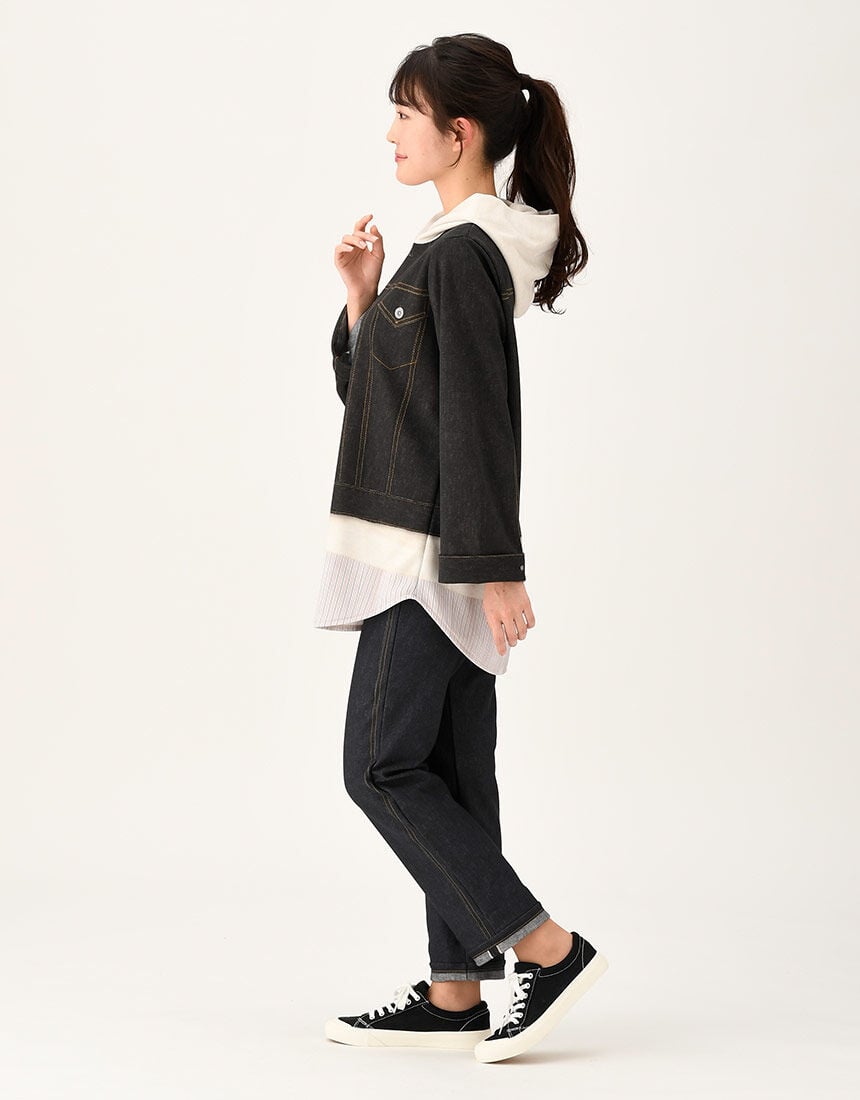 MLサイズ★ ワコール カルソン　フード付きＴシャツ 長袖 アウター トップス ワコール_カルソン 重ね着風のプリント・Tブラウス 長袖 アウター