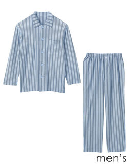 綿１００％紳士パジャマ【長袖・レモンボタン】 メンズパジャマ