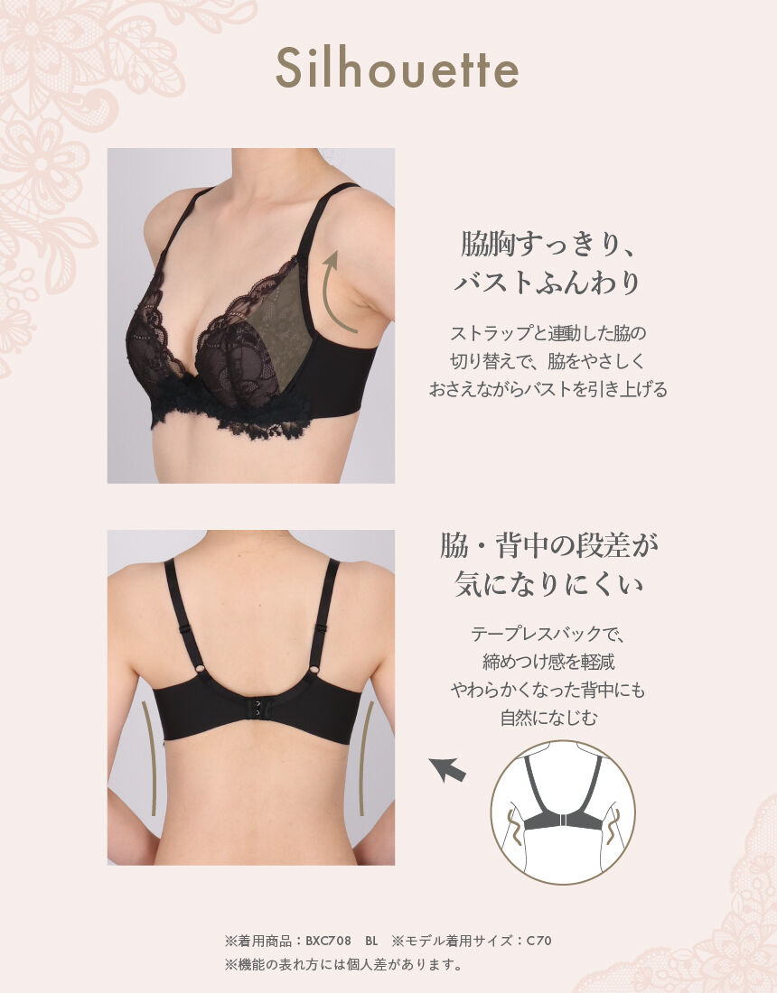 ワコール 脇すっきり、バストふんわり 3／4カップブラ BXC708