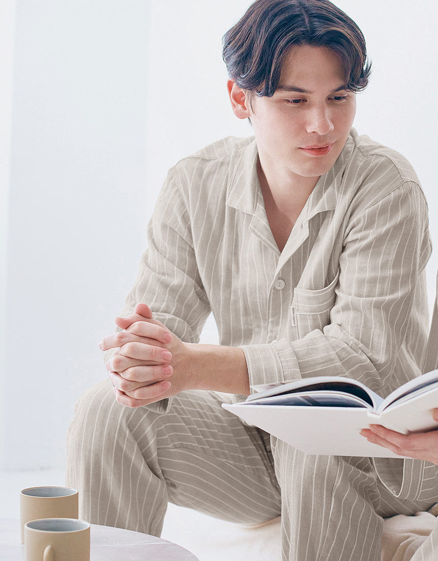 ワコール／睡眠科学 二重ガーゼ 綿100％ 通気性 メンズパジャマ