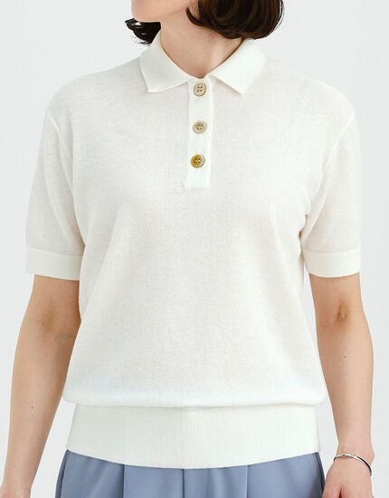 麻混ポロ襟セーター, , main