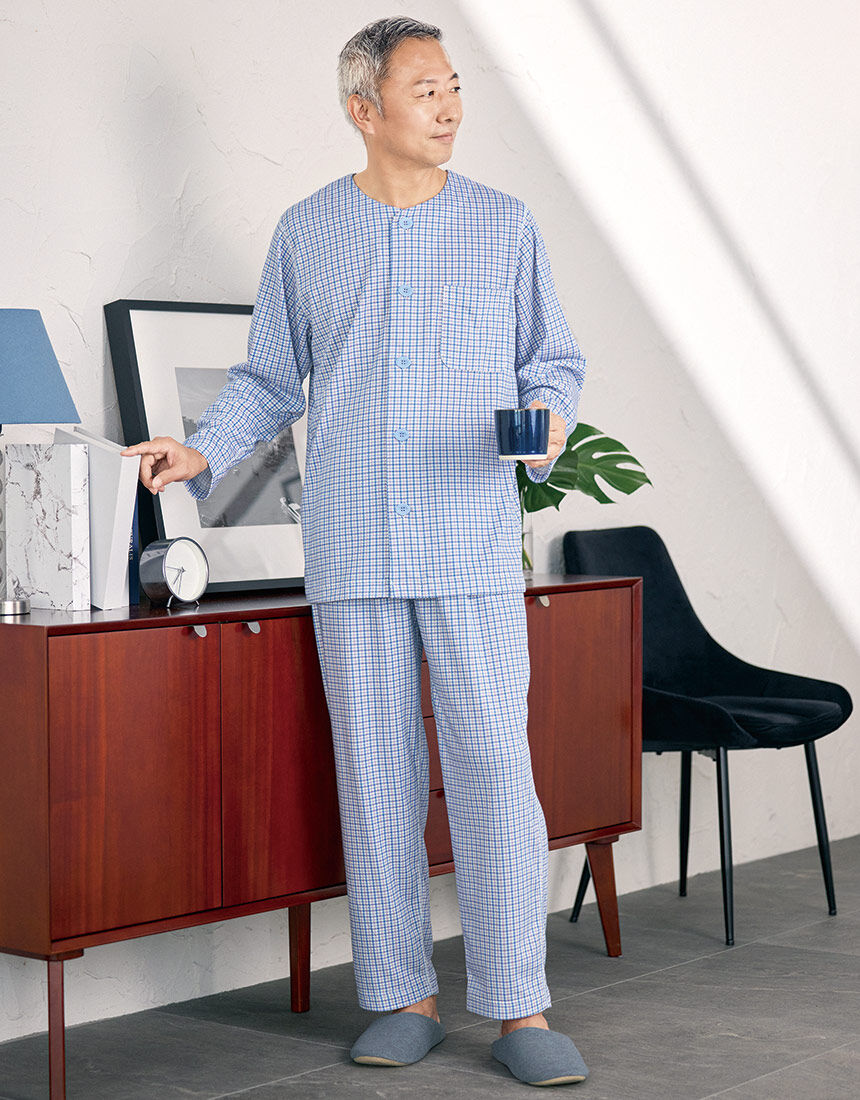 ワコール／らくラクパートナー 綿100％紳士パジャマ【長袖・レモン