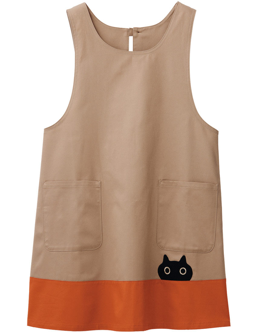 ワコール／ラブボディ かつらぎのひょっこり黒猫 割烹着 HIH370