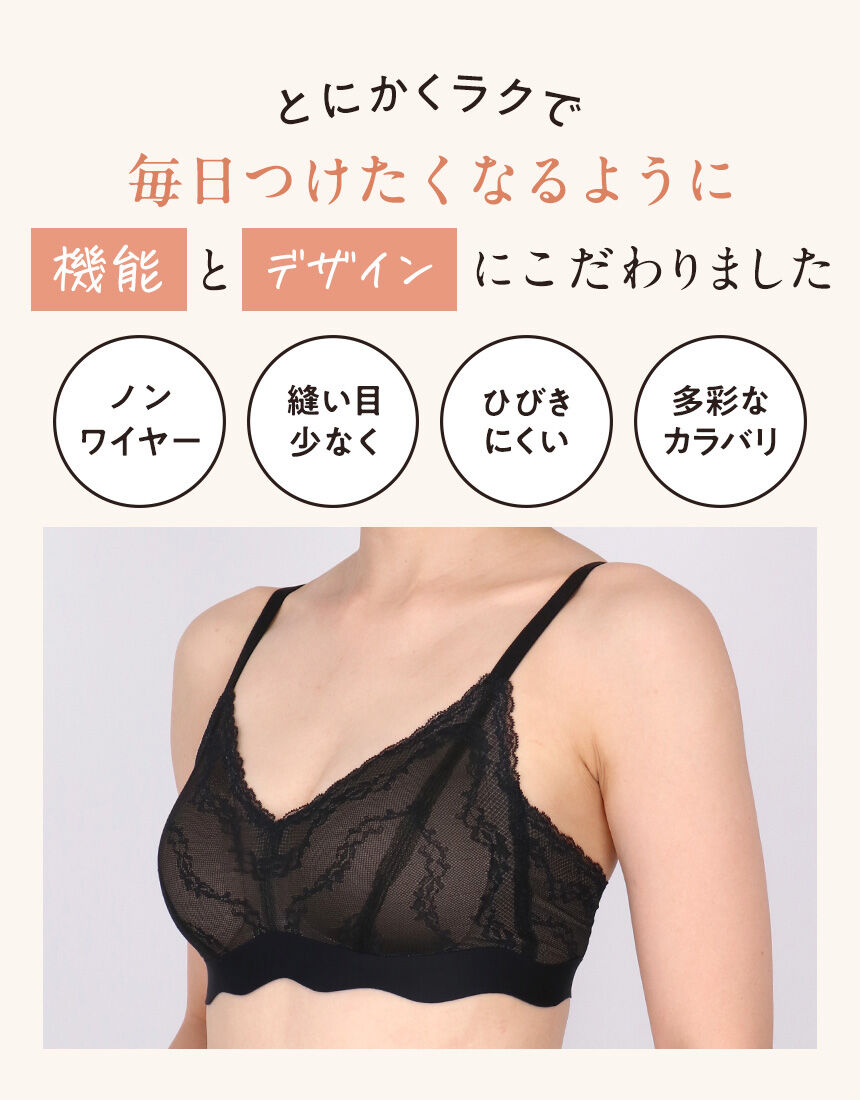 Yue やわらかく軽やかなつけごこち　アウターにひびきくいブラ ３／４カップブラ Yue L字ワイヤーを使用アウターにひびきにくいモールドブラ 3／4