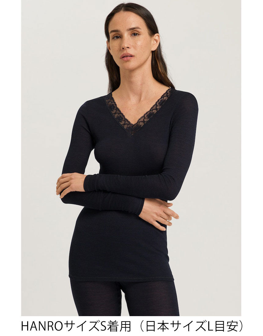 HANROハンロ シルクウールトップス七分袖ブラックXS &ショーツS