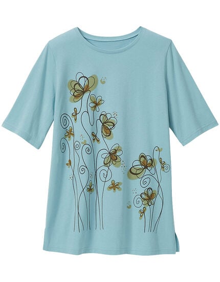ラインストーン付花柄Ｔシャツ, , main