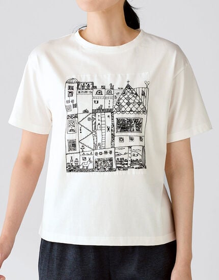 街アップリケ半袖Ｔシャツ, , main