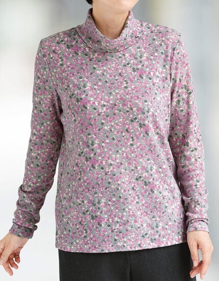 あったかプリントオフタートルトップス, , main