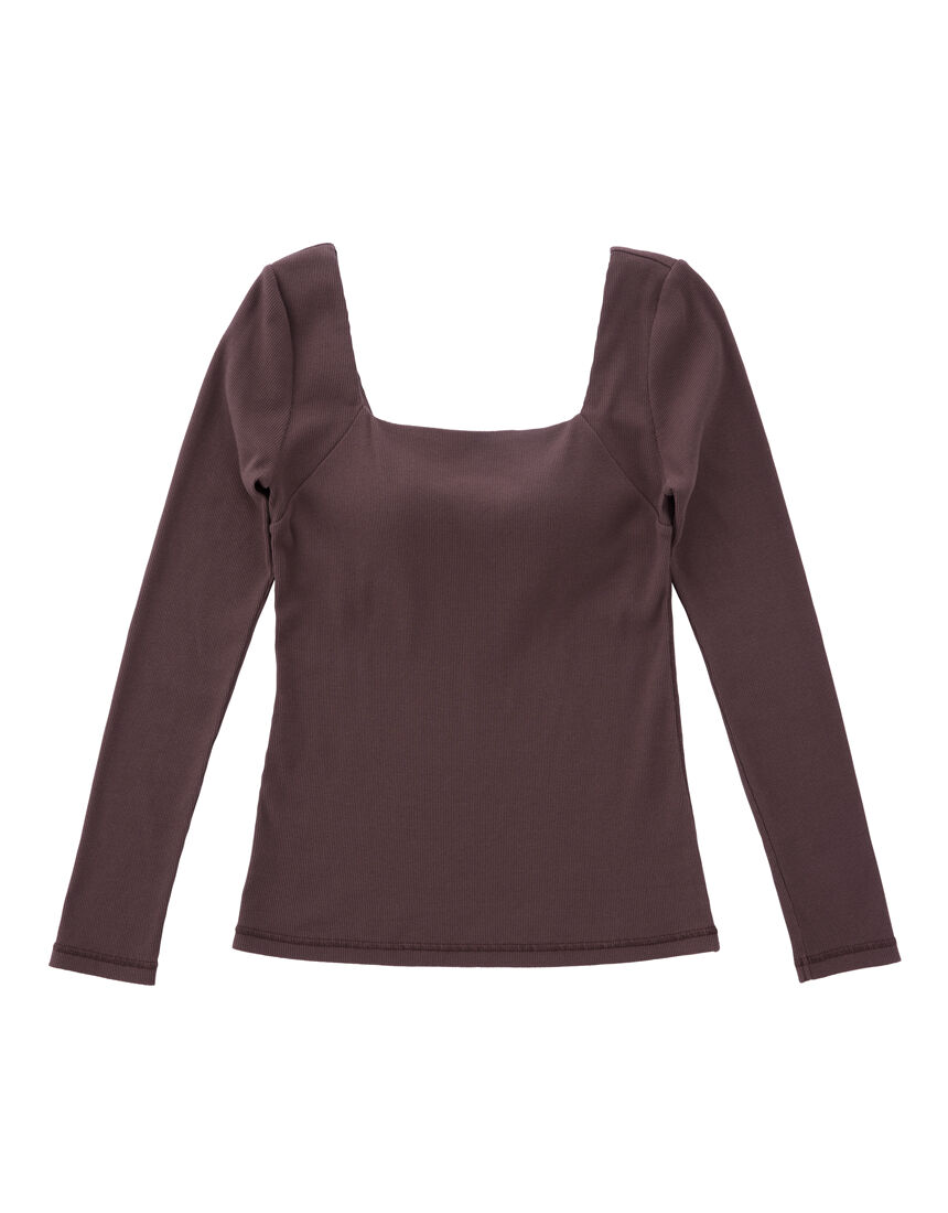 OUR WACOAL カップインスクエアネックリブTシャツ アウター