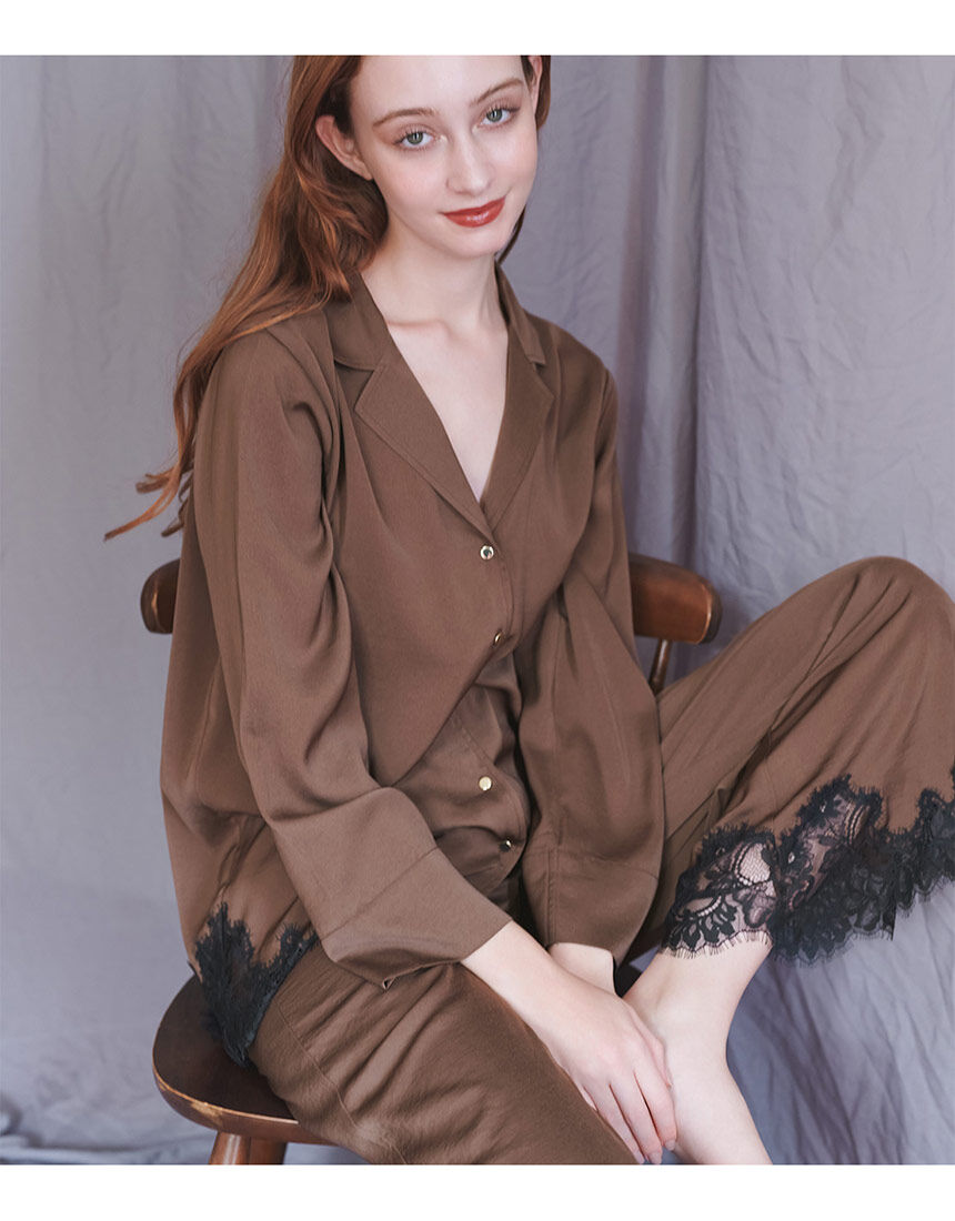 SALON by PEACH JOHN シャルムレースサテンシャツパジャマ ルームウェア NPJ108｜ワコール直営の公式下着通販サイト  ワコールウェブストア