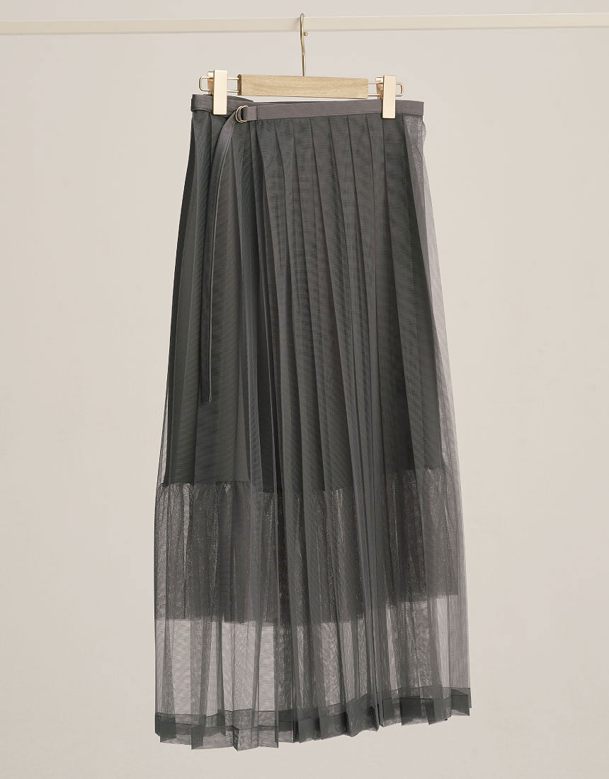 Yue チュール プリーツスカート インナーペチコート付き スカート
