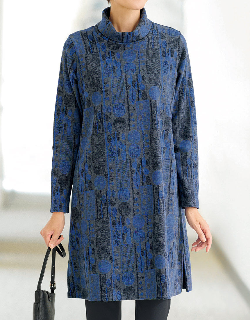 あったかジャカードロングチュニック, , hi-res