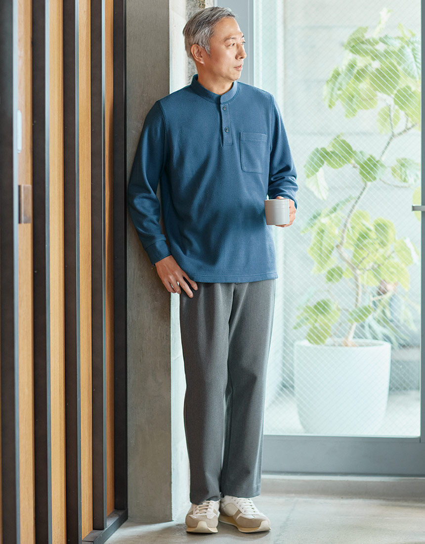 ワコール／らくラクパートナー 表起毛・ワッフル素材のシャツ メンズ