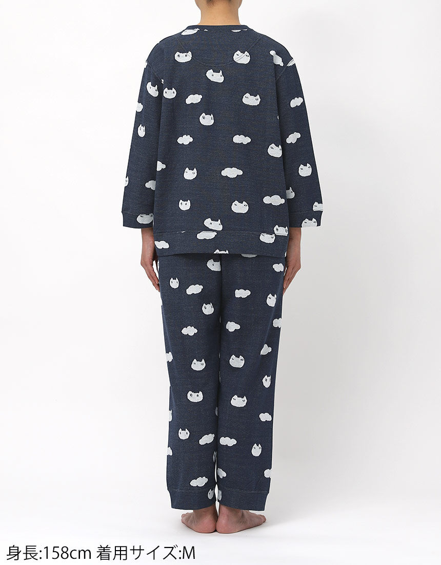 ツモリチサトスリープ 【綿100％】色々な表情のネコの顔や曇をジャ