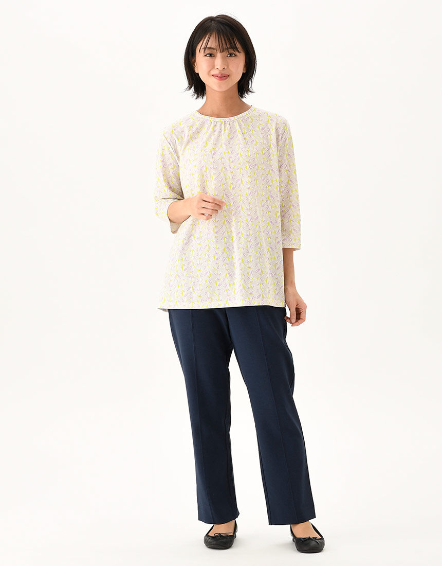 ワコール Wacoal らくラクパートナー Tシャツ七分袖 SP・LPサイズ DAL418 【F】 ワコール／らくラクパートナー 綿100％・幾何学模様のT