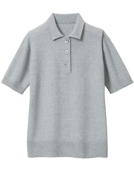 麻混ポロ襟セーター, , main
