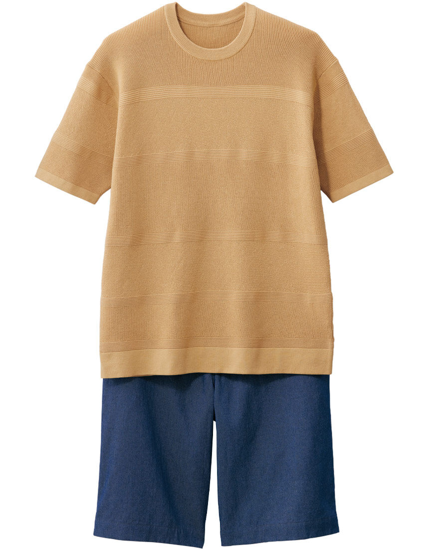 編地切替ボーダートップス（男性用）, , hi-res