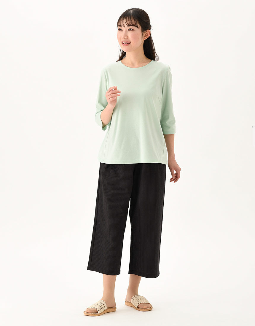 ワコール wacoal らくラクパートナー DAL402 女性用 レディース トップス Tシャツ アウター 7分袖 綿100% ラウンドネック かぶりタイプ SP MP LP サイズ GA ワコール／らくラクパートナー 【背中が出にくい】やわらかな