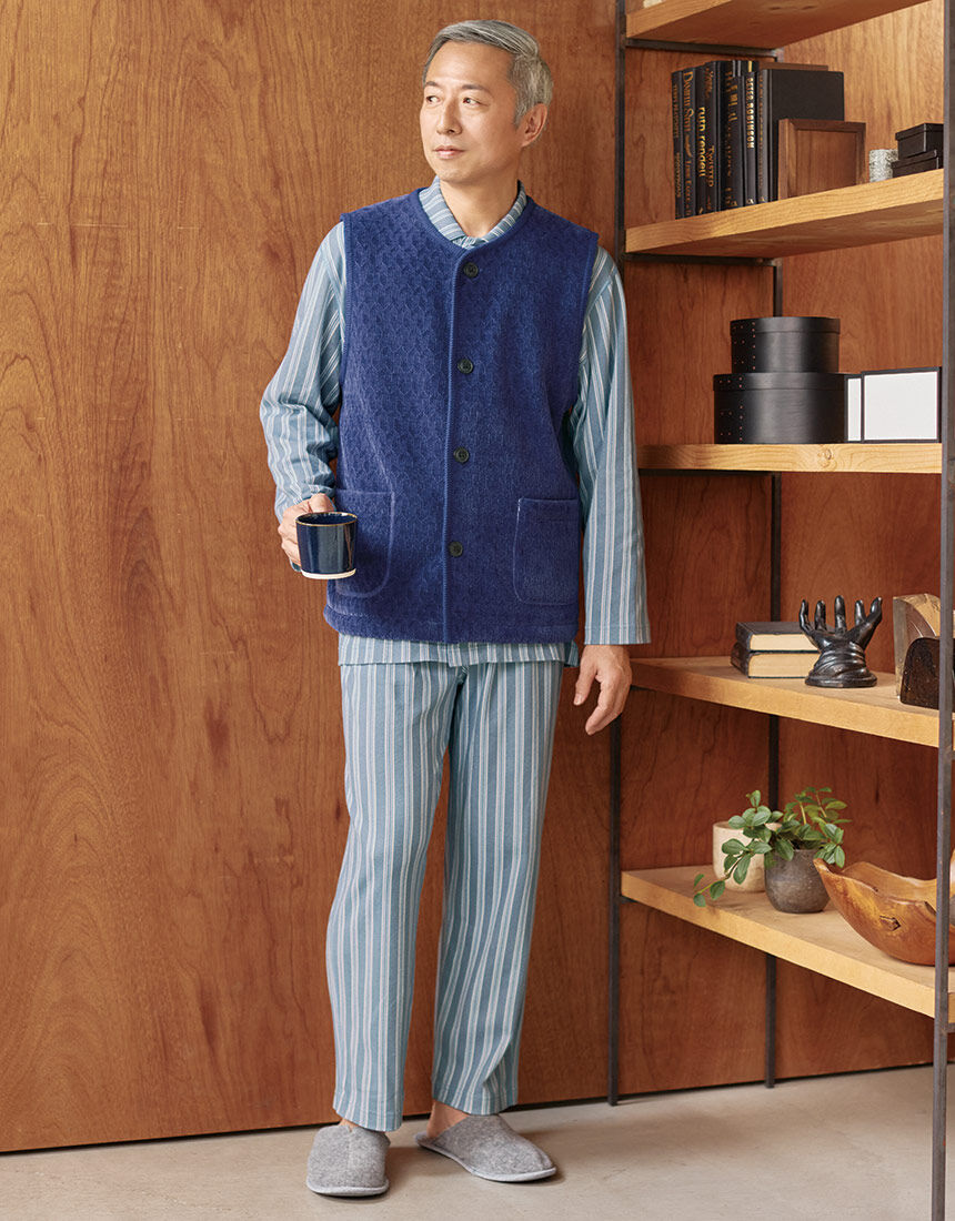 【新品】ワコール/らくラクパートナー　春夏物リップル素材パジャマ（L) ワコール／らくラクパートナー 綿100％紳士パジャマ【長袖
