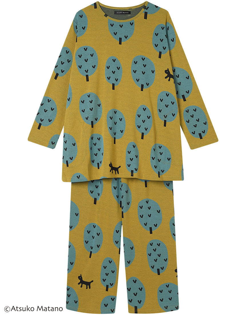 アツコマタノ 【綿100％】猫と木がポイントの大胆なテキスタイル