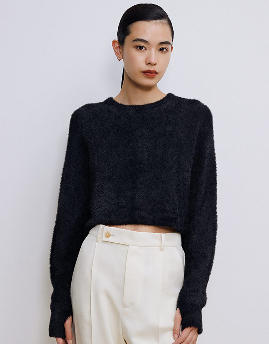 WAAC 防寒 裏地つきシャギーニット ブラック OUR WACOAL シャギーニットプルオーバー アウター トップス