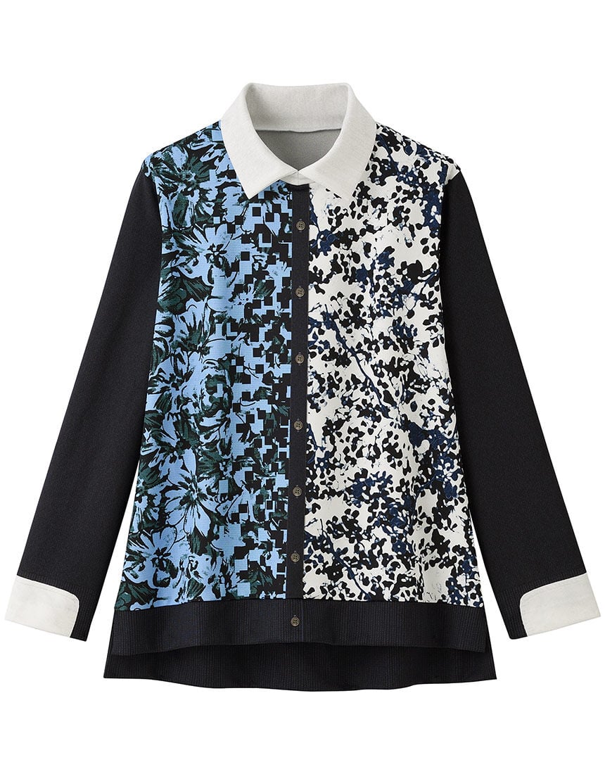 ワコール_カルソン 重ね着風のプリント・Tブラウス 長袖 アウター