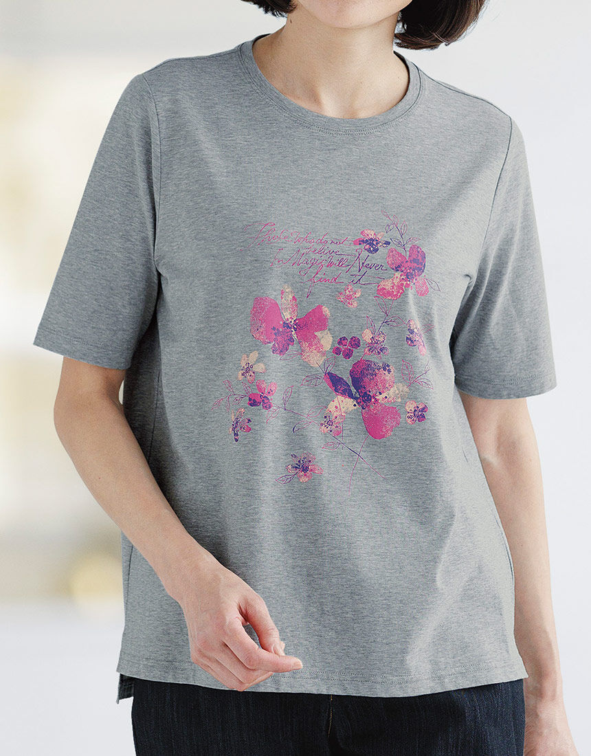花柄プリントＴシャツ, , hi-res