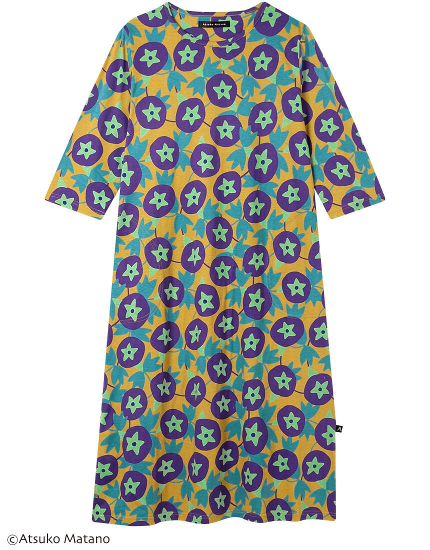 アツコマタノ 【綿100％】朝顔の柄が素敵なテキスタイル ワンピース