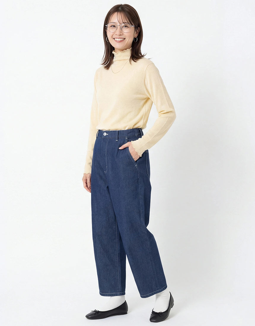 Lingè Noël ランジェノエル カポック混デニムバレルパンツ パンツ
