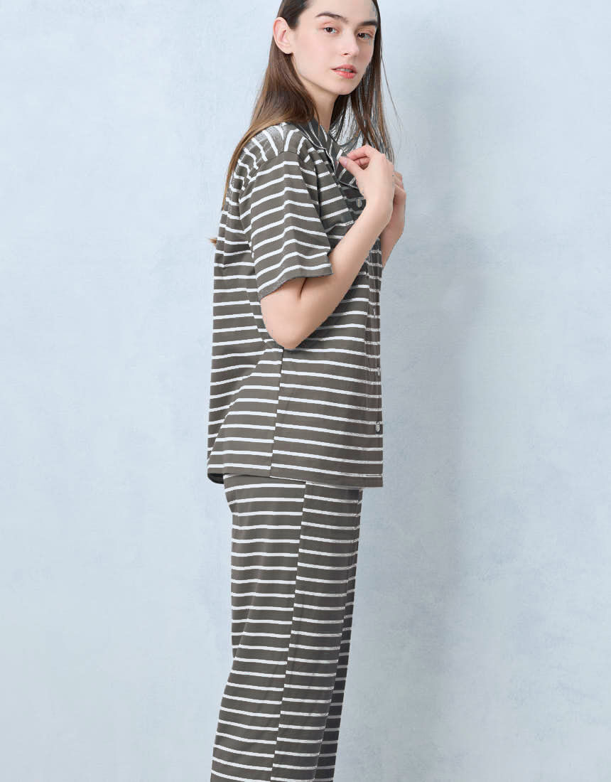 ウンナナクール 【綿100％】やわらか天竺ボーダー半袖パジャマ