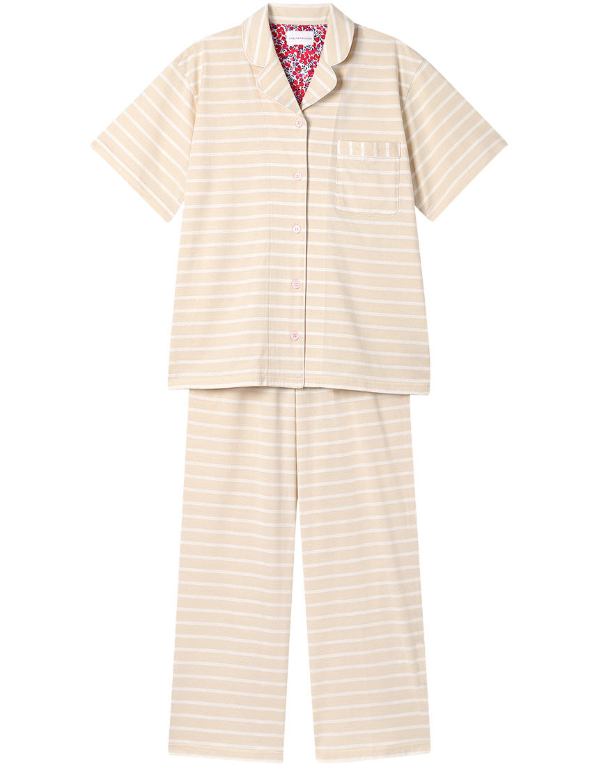 【綿100%】やわらか天竺ボーダー半袖パジャマ MADE WITH LIBERTY FABRIC パジャマ 【綿100%】やわらか天竺ボーダー半袖パジャマ MADE WITH LIBERTY FABRIC パジャマ
