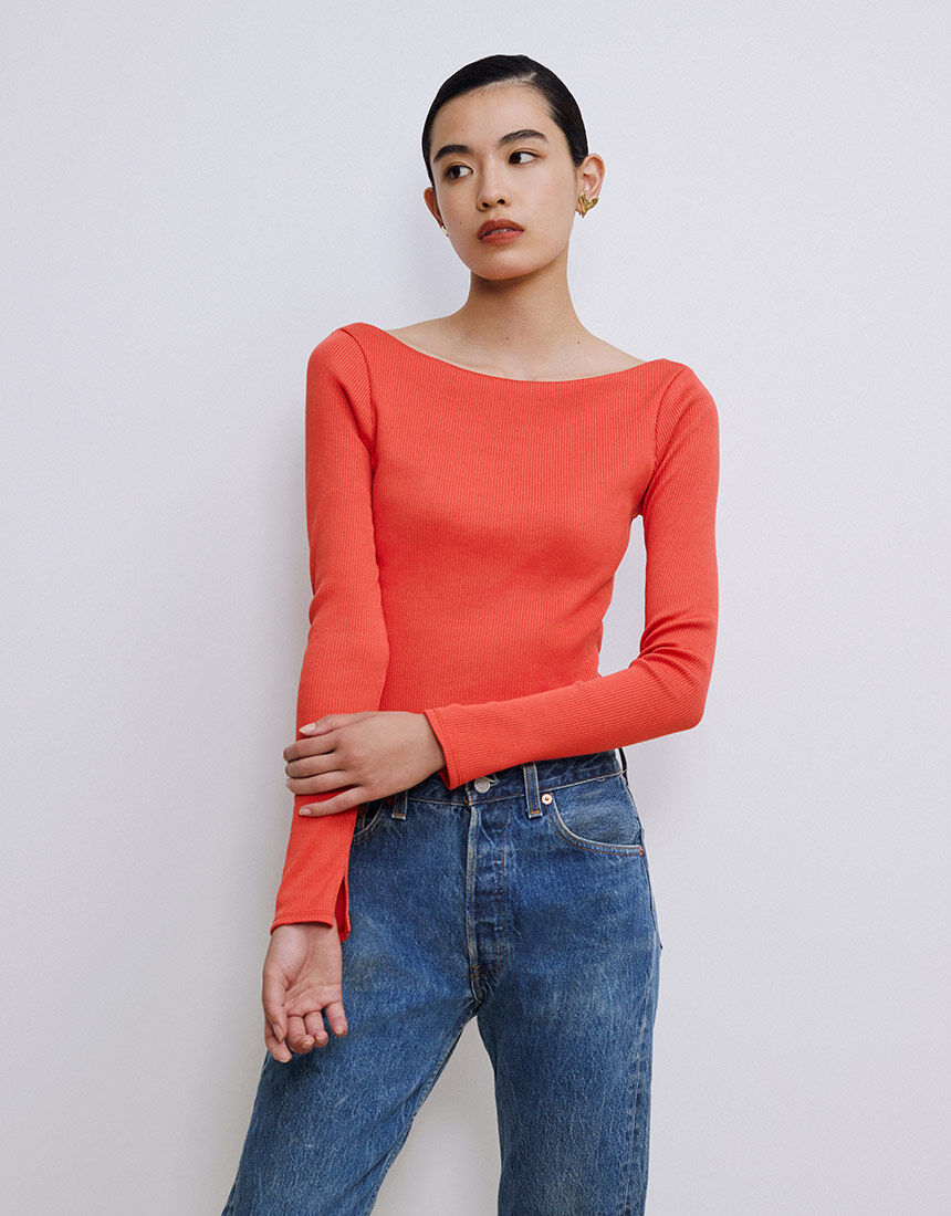 OUR WACOAL カップインバックオープンリブTシャツ
