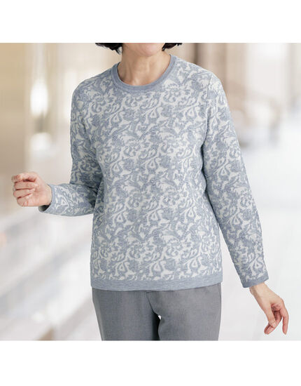 ジャカードラウンドネックセーター, , main