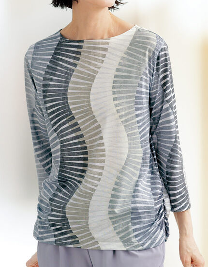 サイドシャーリングプリントトップス, , main