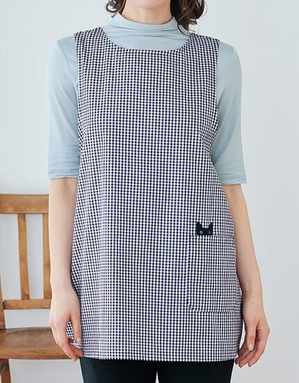 黒猫　ギンガムチェックエプロン, , main