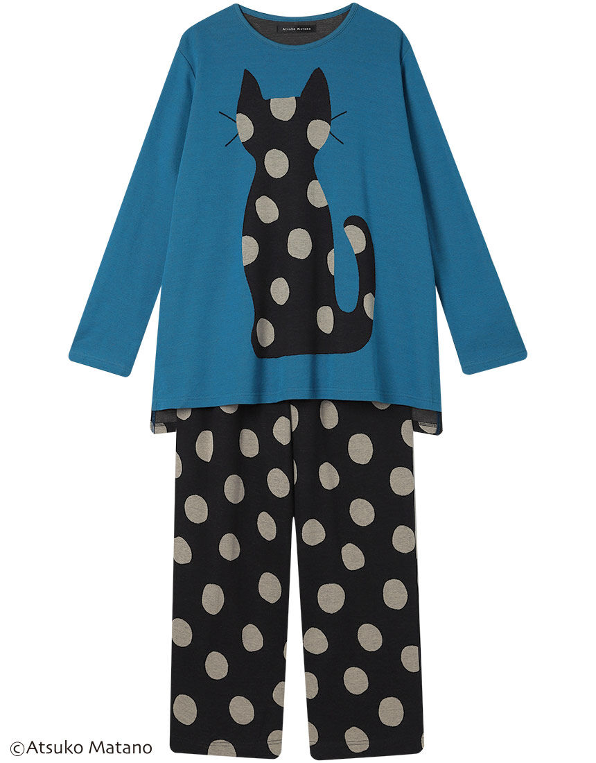 最終値下げ★新品 マタノアツコ（LL）パジャマ アツコマタノ 【綿100％】左ポケットの猫アップリケがデザイン