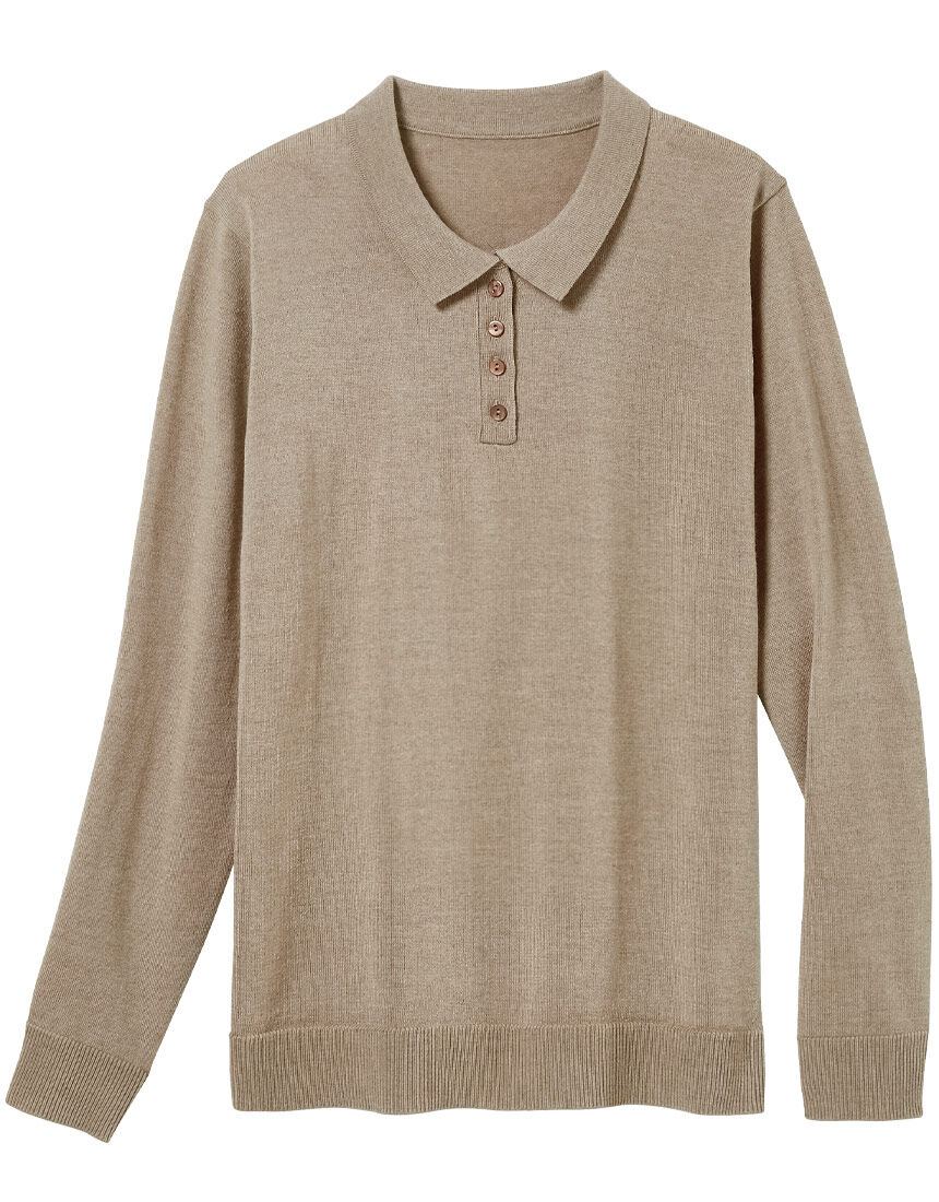 【ウール100%】 ウォッシャブルポロ襟セーター 【ウール100%】 ウォッシャブルポロ襟セーター