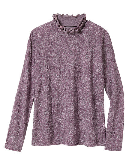 花柄ジャカードフリルネックトップス, , main