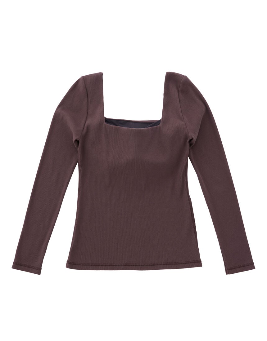 OUR WACOAL カップインスクエアネックリブTシャツ アウター