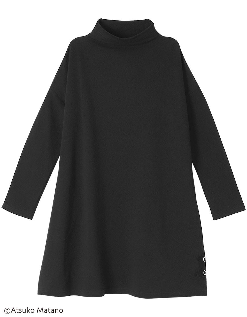 【綿混】黒猫のアップリケがデザインポイント チュニック