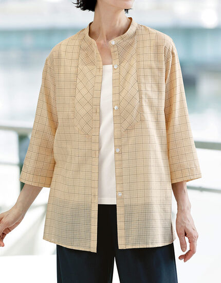 先染チェックブラウス, , main