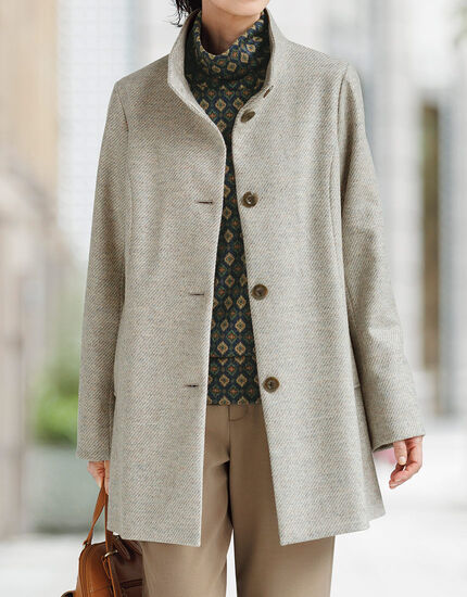 ウール混スタンドカラーコート, , main