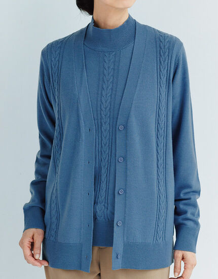 ケーブル編デザインウールカーディガン, , main