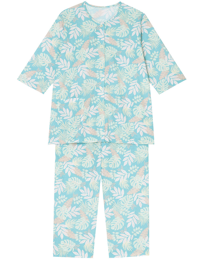 【綿１００％】サマーリーフ柄 パジャマ