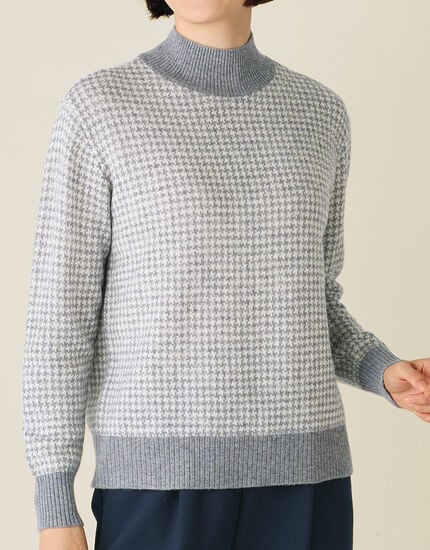 ウールカシミヤ千鳥柄セーター, , main
