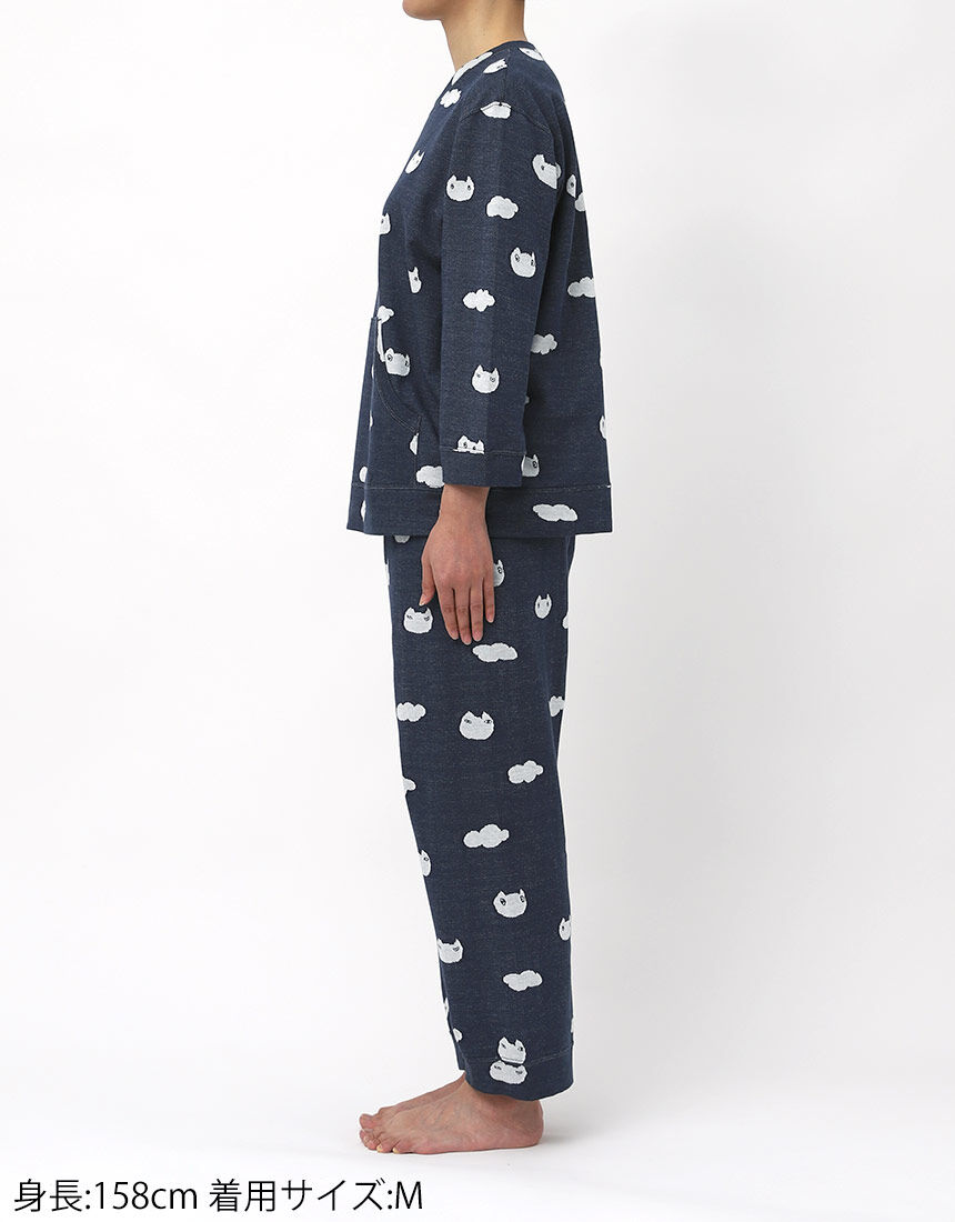 ツモリチサトスリープ 【綿100％】色々な表情のネコの顔や曇をジャ